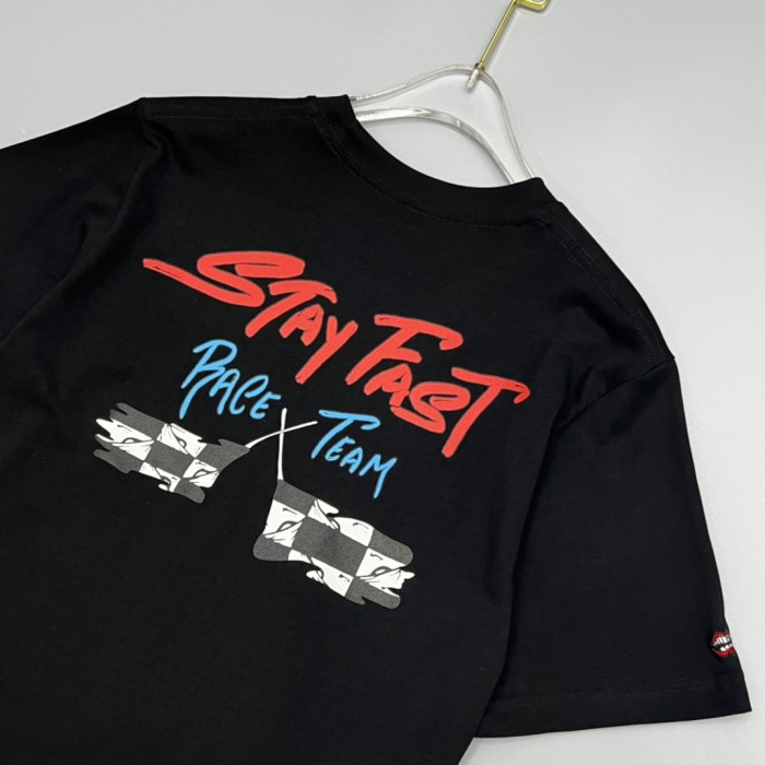 1:1 quality version Stay Fast Race Team Checkered Flag Graffiti Letter Print T-Shirt 2 colors 29093970