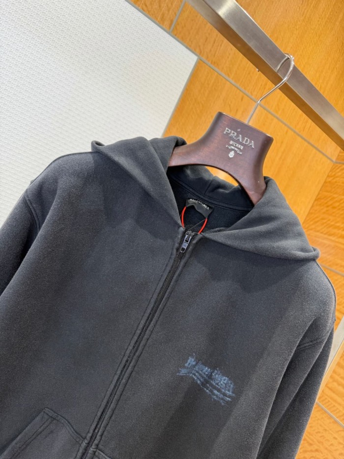 1:1 quality version Art Graffiti Printed Washed Zip Hoodie 29093638