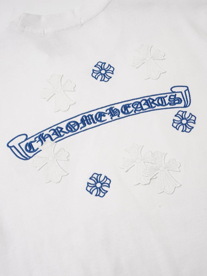 1:1 quality version 3D Cross Appliqué & Gothic Banner Print White T-Shirt 2 colors 29097995