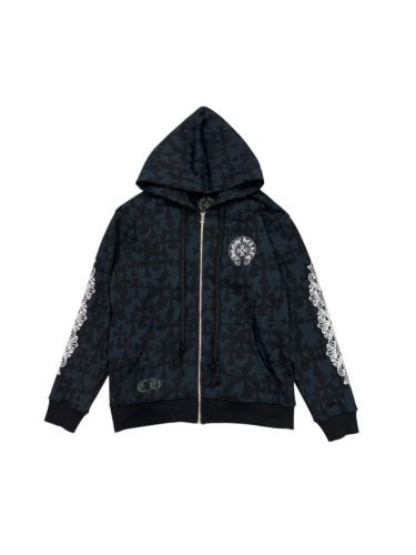 1:1 quality version Subtle Cross Print & Arm Floral Scroll Full-Zip Hooded 29097789