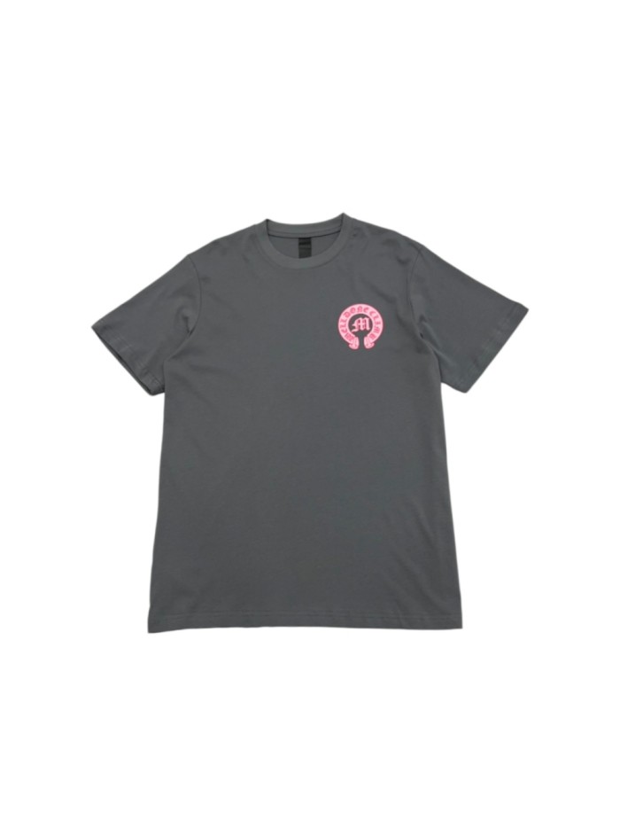 1:1 quality version Pink Horseshoe Monogram & White Floral Outline Print Gray T-Shirt 29096837