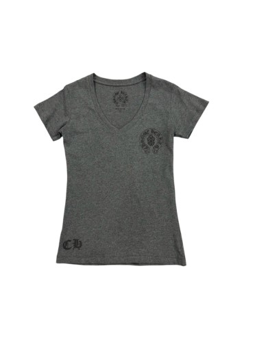 1:1 quality version Horseshoe Logo & Gothic CH Monogram Gray V-Neck Fitted T-Shirt 29096844