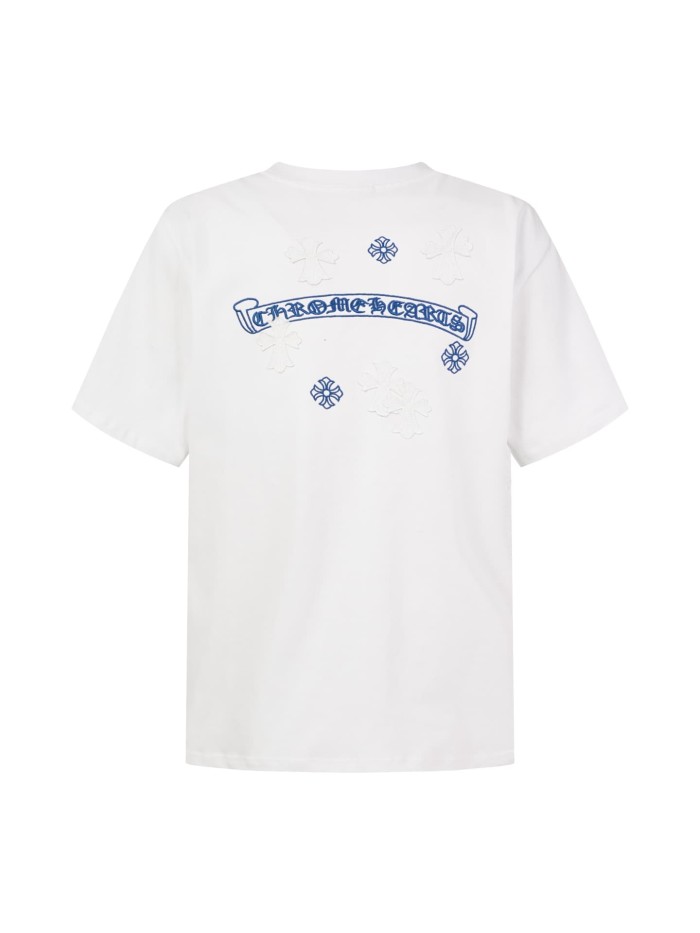 1:1 quality version 3D Cross Appliqué & Gothic Banner Print White T-Shirt 2 colors 29097995