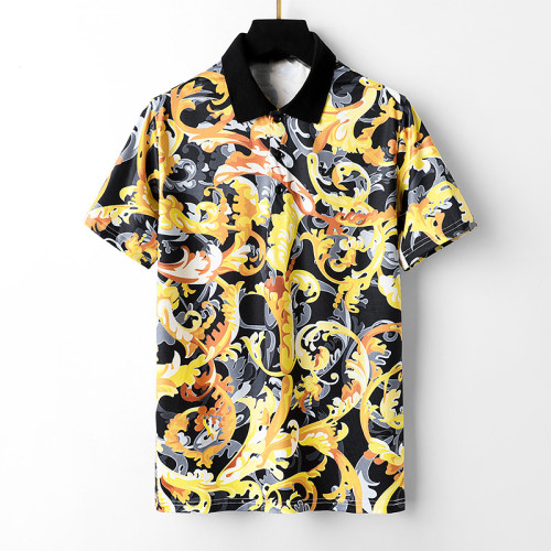 Black and Gold Swirl Graffiti Polo Collar Tee 29098060