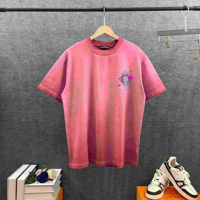 1:1 quality version Neon Pink & Blue Horseshoe Cross Print Washed Pink T-Shirt 29098117