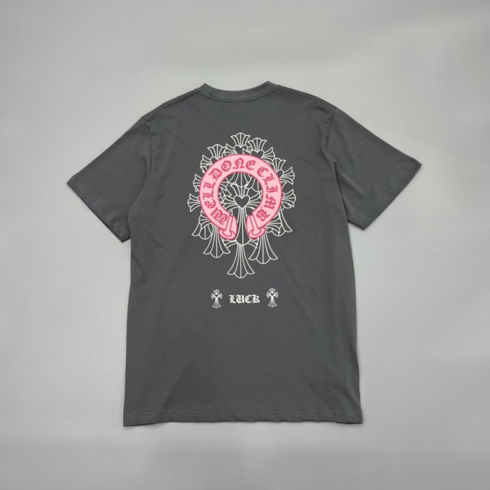 1:1 quality version Pink Horseshoe Monogram & White Floral Outline Print Gray T-Shirt 29096837