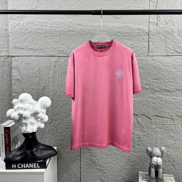 1:1 quality version Gradient Floral Scroll Ornate Cross Print Washed Pink T-Shirt 29098037