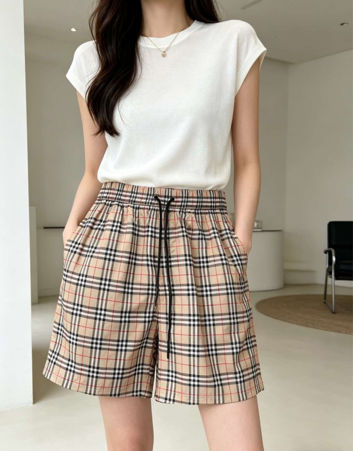 1:1 quality version Classic Plaid Drawstring Casual Shorts 29105480
