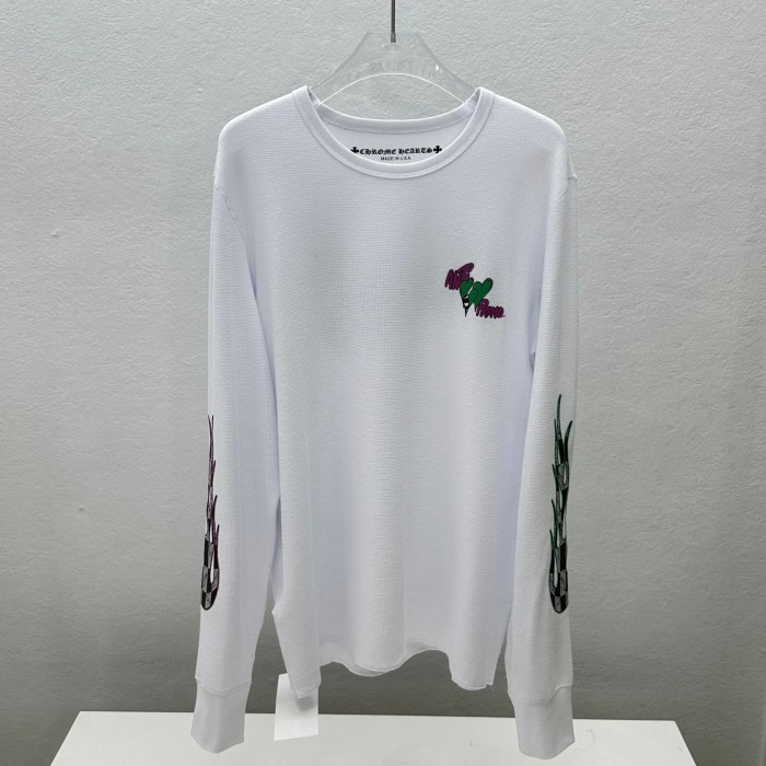 1:1 quality version Graffiti Heart Logo & Sleeve Checkered Flames Waffle Knit Long Sleeve T-Shirt 29105286
