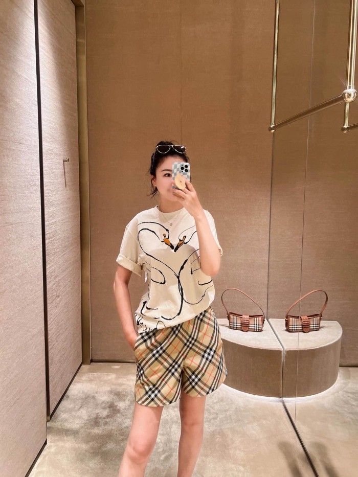 1:1 quality version Iconic Check Elastic Waist Drawstring Casual Shorts 29105510