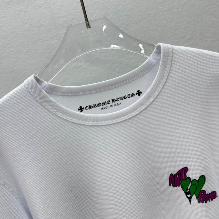 1:1 quality version Graffiti Heart Logo & Sleeve Checkered Flames Waffle Knit Long Sleeve T-Shirt 29105286