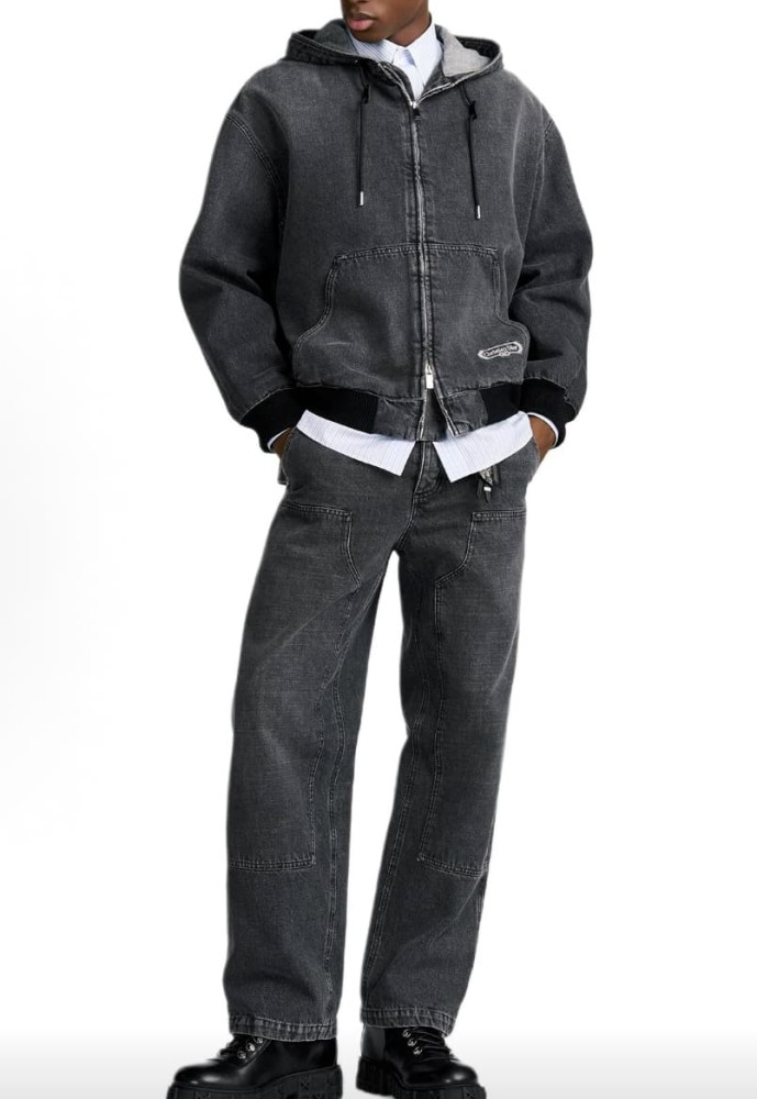 1:1 quality version Cotton Twill Charcoal Wash Workwear Denim Jacket & Jeans Set 29106717