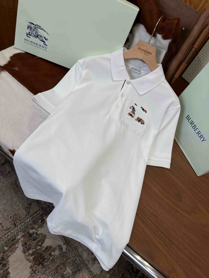 Check Knight Embroidered White Short Sleeve Polo Shirt 29106344