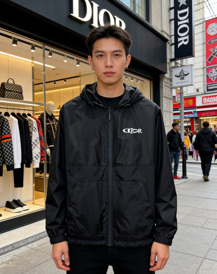 1:1 quality version Dior Logo Embroidery Windproof Waterproof Reversible Drawstring Hooded Jacket 2 colors  29106603