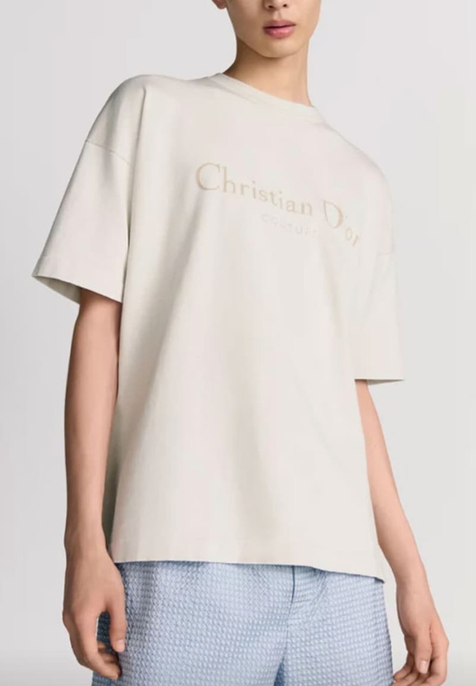 1:1 quality version Luxury Business Style Couture Letter Knit Oversized Cotton T-Shirt 2 colors 29106687