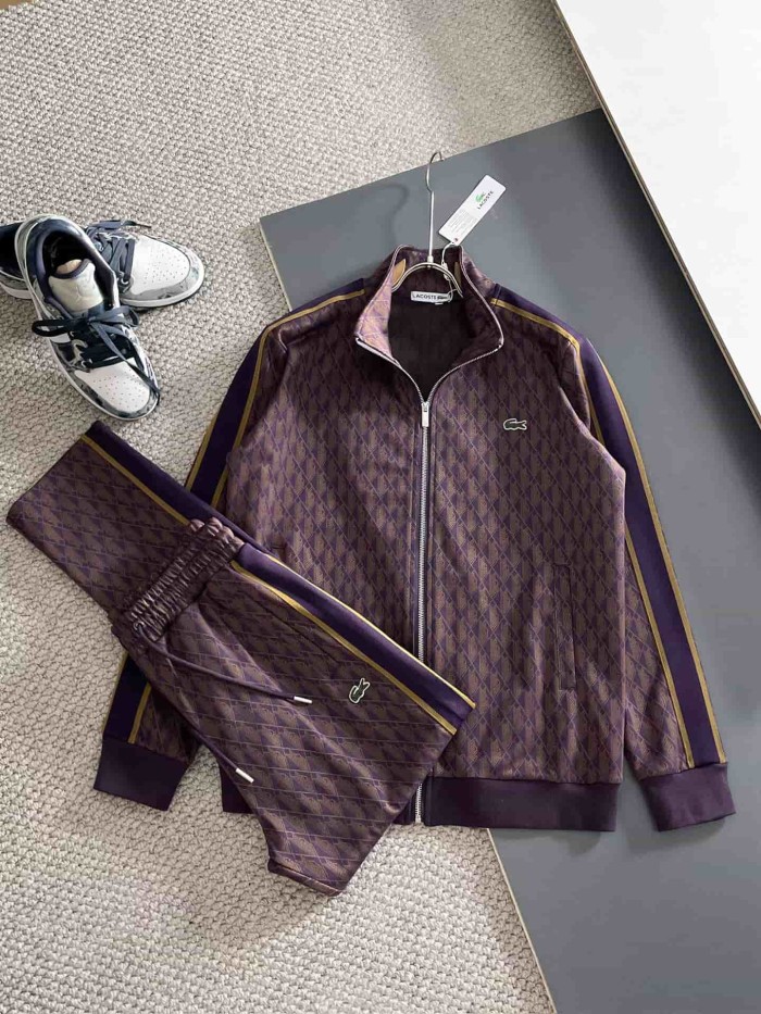 Classic Logo Embroidery & Side Webbing Stripe Zip Up Collared Sweatshirt + Drawstring Cuffed Jogger Pants Set 151 colors 29107785