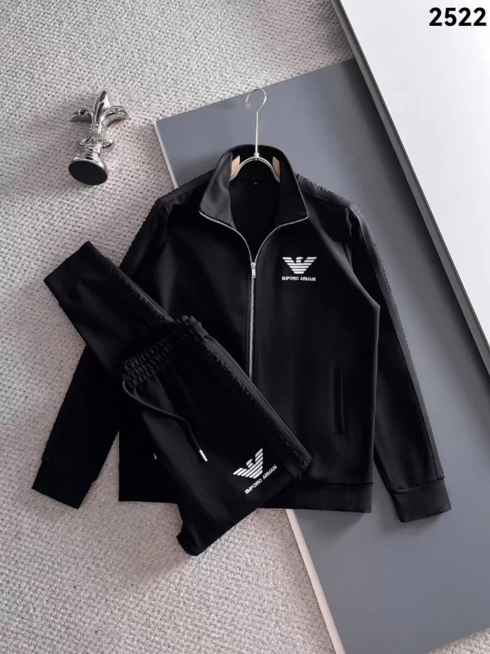Classic Logo Embroidery & Side Webbing Stripe Zip Up Collared Sweatshirt + Drawstring Cuffed Jogger Pants Set 151 colors 29107785