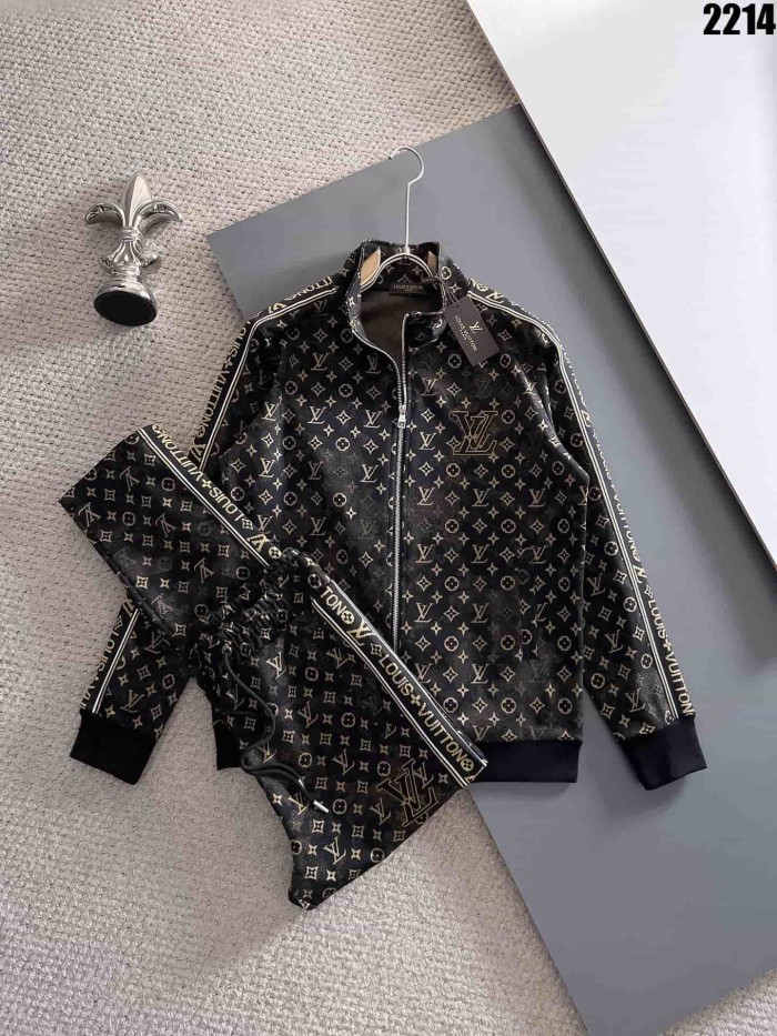 Classic Logo Embroidery & Side Webbing Stripe Zip Up Collared Sweatshirt + Drawstring Cuffed Jogger Pants Set 151 colors 29107785