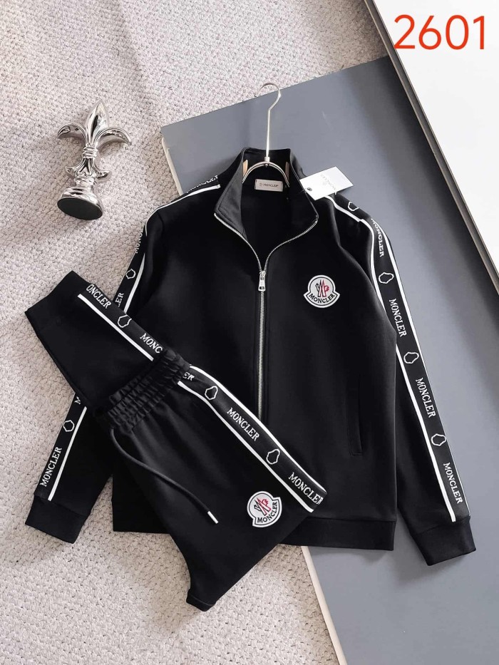 Classic Logo Embroidery & Side Webbing Stripe Zip Up Collared Sweatshirt + Drawstring Cuffed Jogger Pants Set 151 colors 29107785