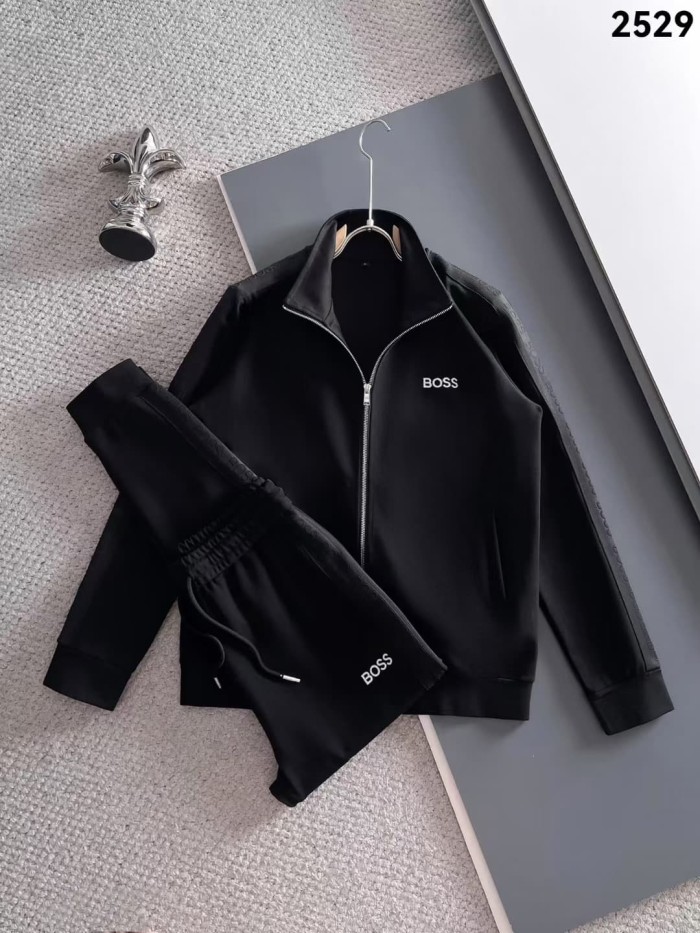 Classic Logo Embroidery & Side Webbing Stripe Zip Up Collared Sweatshirt + Drawstring Cuffed Jogger Pants Set 151 colors 29107785