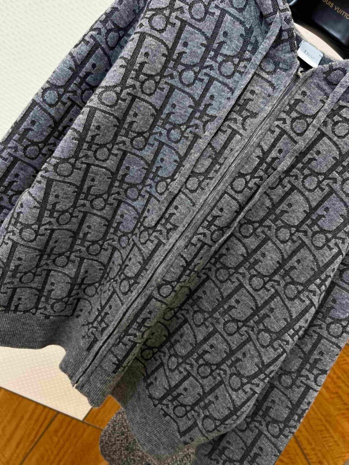 1:1 quality version All Over Jacquard Wool Drawstring Hooded Zip Knit Jacket 2 colors 29107485
