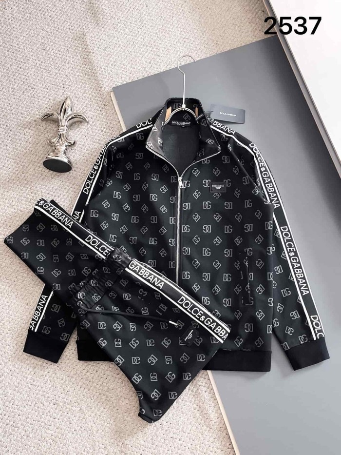 Classic Logo Embroidery & Side Webbing Stripe Zip Up Collared Sweatshirt + Drawstring Cuffed Jogger Pants Set 151 colors 29107785