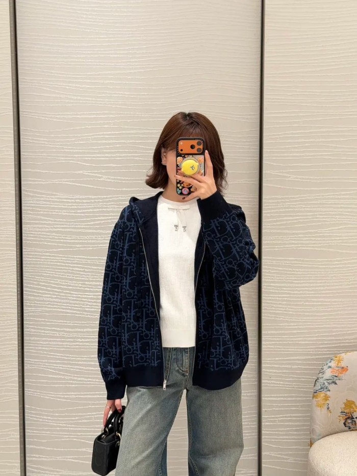1:1 quality version All Over Jacquard Wool Drawstring Hooded Zip Knit Jacket 2 colors 29107485