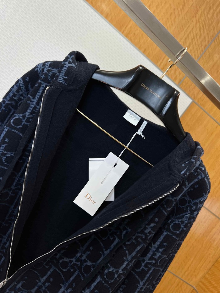 1:1 quality version All Over Jacquard Wool Drawstring Hooded Zip Knit Jacket 2 colors 29107485