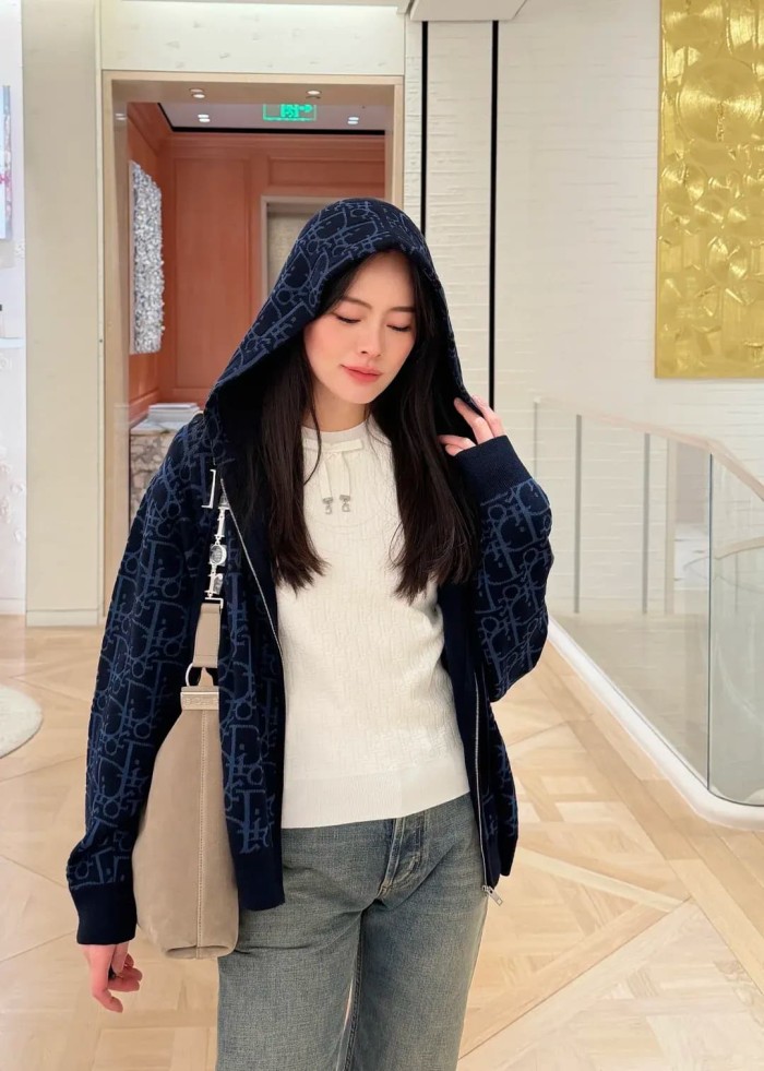 1:1 quality version All Over Jacquard Wool Drawstring Hooded Zip Knit Jacket 2 colors 29107485