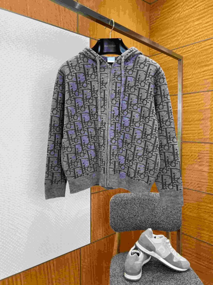 1:1 quality version All Over Jacquard Wool Drawstring Hooded Zip Knit Jacket 2 colors 29107485