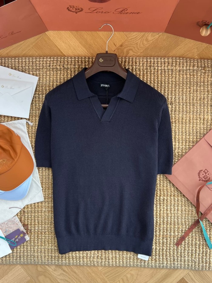 1:1 quality version V-Neck Hollow Out Knit Polo Shirt 3 colors 29110843