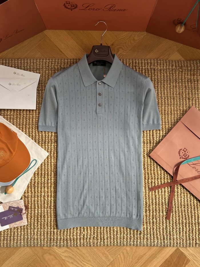 1:1 quality version Classic Vertical Stripe Hollow Out Knit Polo Tee 5 colors 29111174