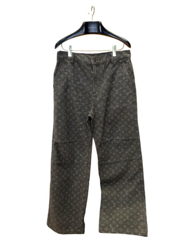 1:1 quality version Cotton Linen Blend Canvas Monogram Allover Print Cargo Wide Leg Casual Pants 29114778