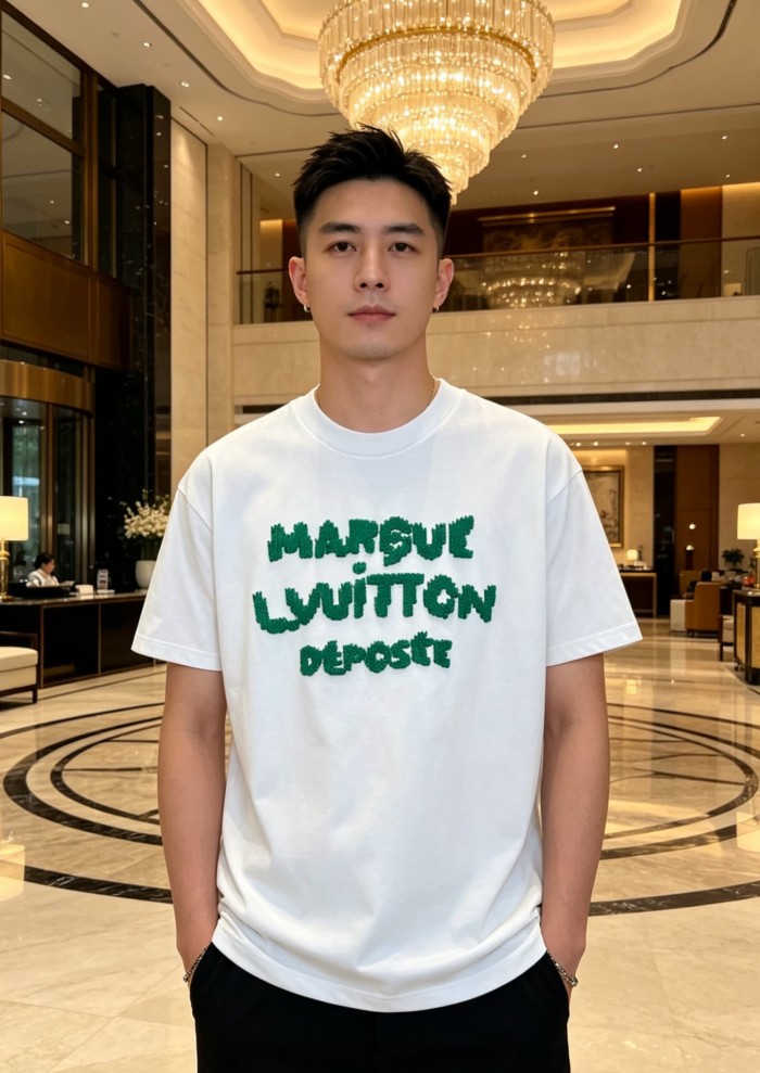1:1 quality version Thick Thread Granular Embroidery Crew Neck Short Sleeve T-Shirt 2 colors 29114539