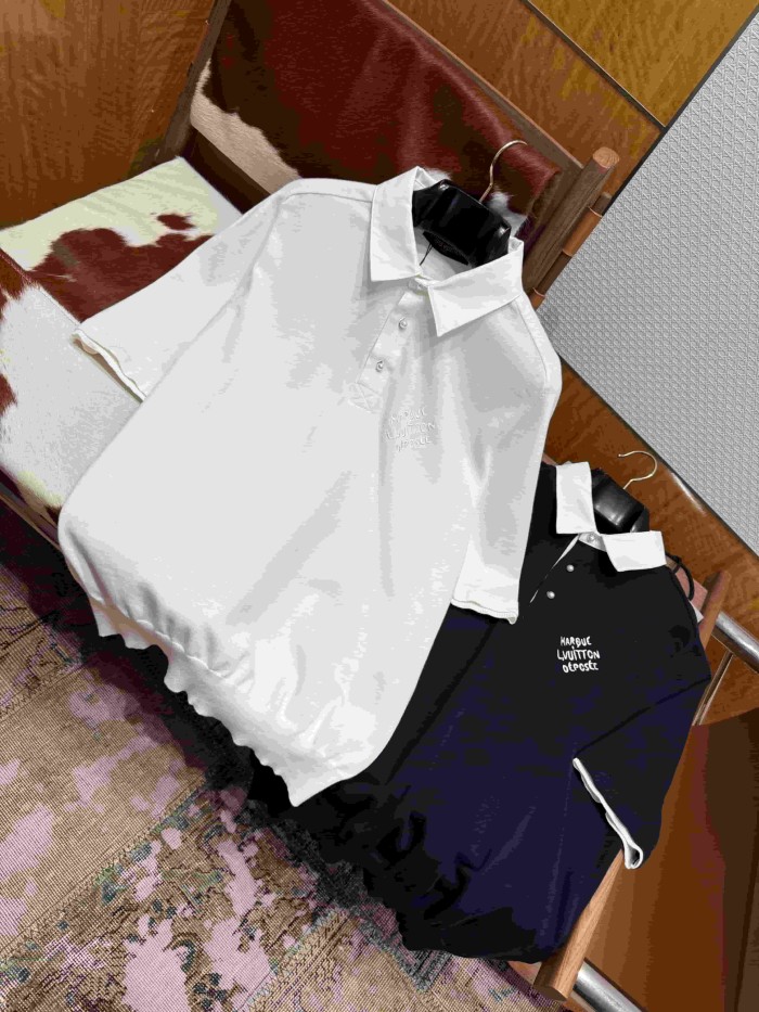 1:1 quality version Simple Letter Embroidery Button Down Collar Polo Shirt 2 colors 29114939