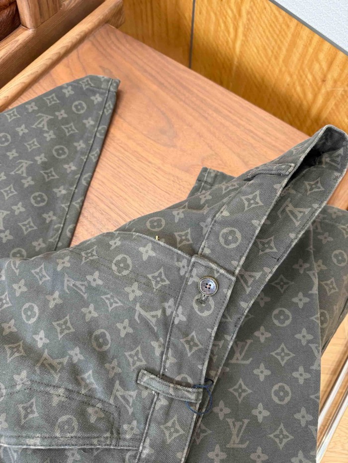 1:1 quality version Cotton Linen Blend Canvas Monogram Allover Print Cargo Wide Leg Casual Pants 29114778
