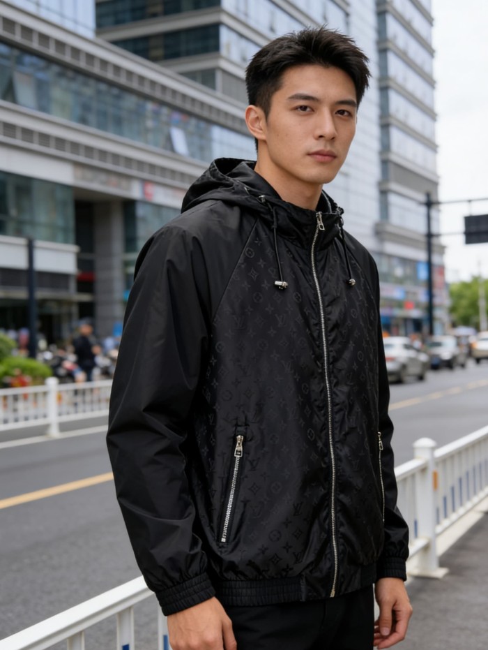 1:1 quality version Nylon Allover Jacquard Hidden Print Drawstring Hooded Jacket 2 colors 29115024
