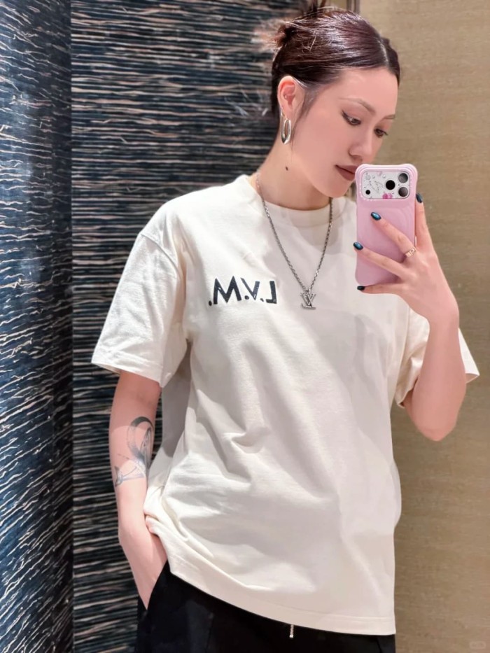 1:1 quality version Heavyweight Combed Cotton Letter Embroidery Crew Neck T-Shirt 29115007
