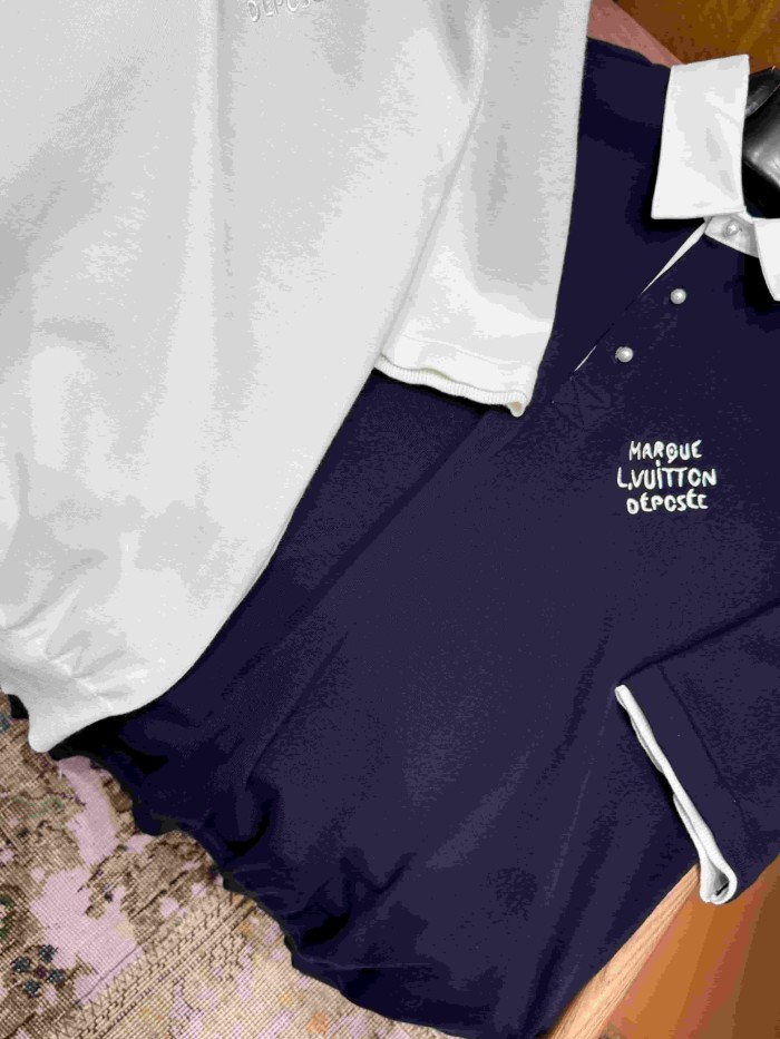 1:1 quality version Simple Letter Embroidery Button Down Collar Polo Shirt 2 colors 29114939