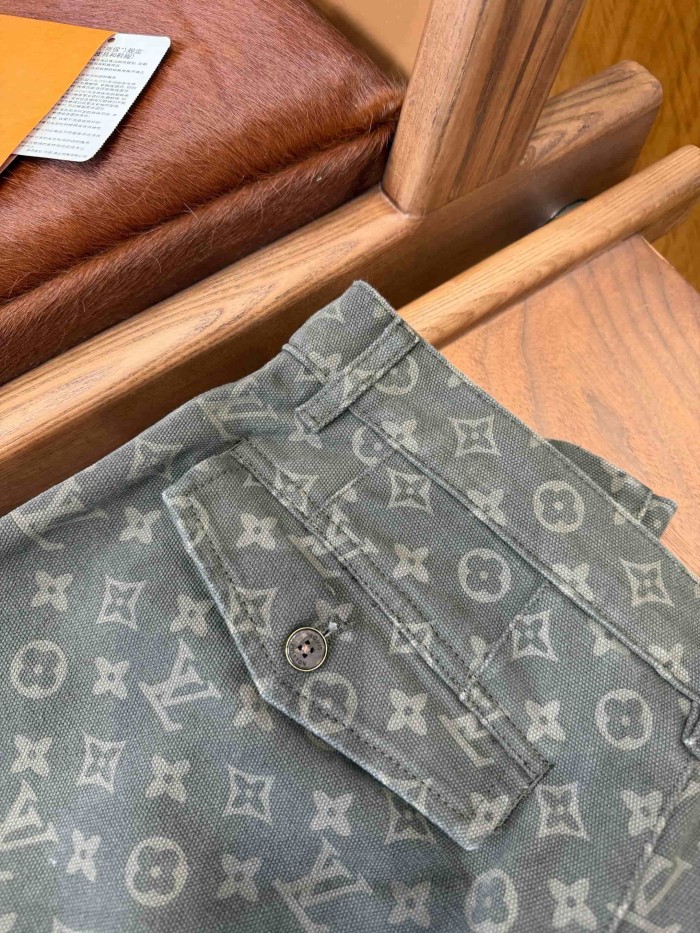 1:1 quality version Cotton Linen Blend Canvas Monogram Allover Print Cargo Wide Leg Casual Pants 29114778