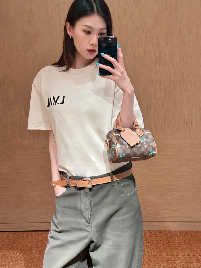 1:1 quality version Heavyweight Combed Cotton Letter Embroidery Crew Neck T-Shirt 29115007