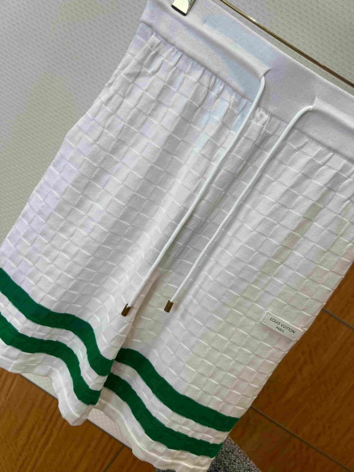 1:1 quality version Checkered Jacquard Knit Crew Neck Short Sleeve Top & Shorts Set 2 colors 29114365