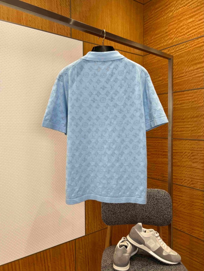 1:1 quality version Allover Hollow Jacquard Pocket Short Sleeve Polo Shirt 4 colors 29114377