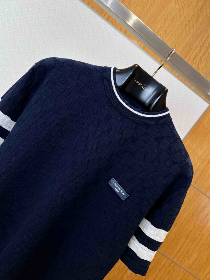 1:1 quality version Checkered Jacquard Knit Crew Neck Short Sleeve Top & Shorts Set 2 colors 29114365