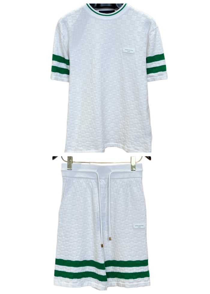 1:1 quality version Checkered Jacquard Knit Crew Neck Short Sleeve Top & Shorts Set 2 colors 29114365