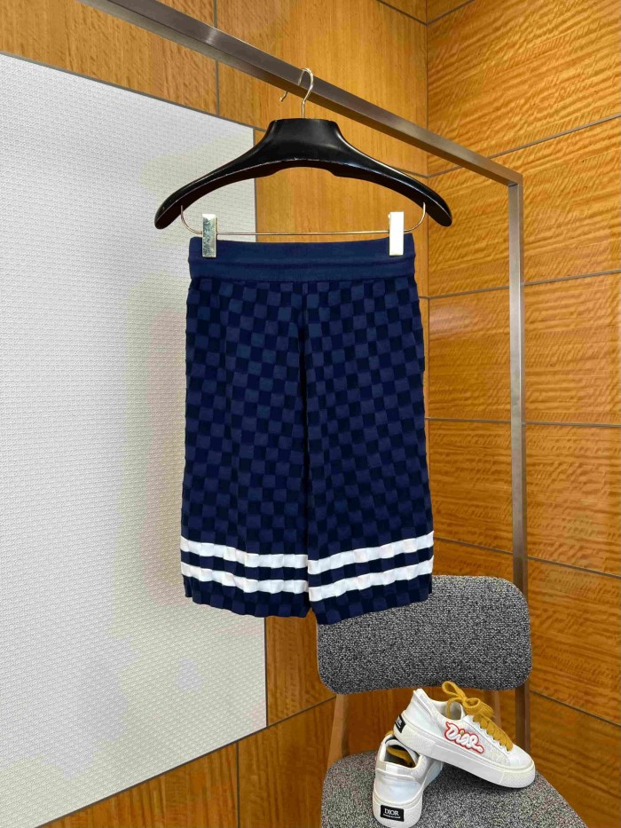 1:1 quality version Checkered Jacquard Knit Crew Neck Short Sleeve Top & Shorts Set 2 colors 29114365