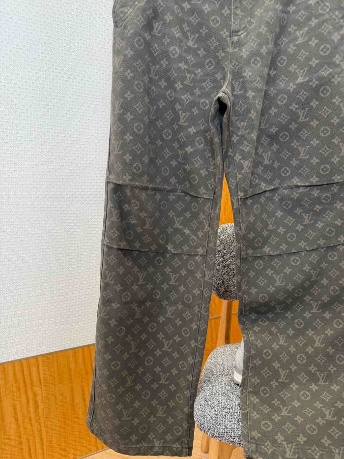 1:1 quality version Cotton Linen Blend Canvas Monogram Allover Print Cargo Wide Leg Casual Pants 29114778