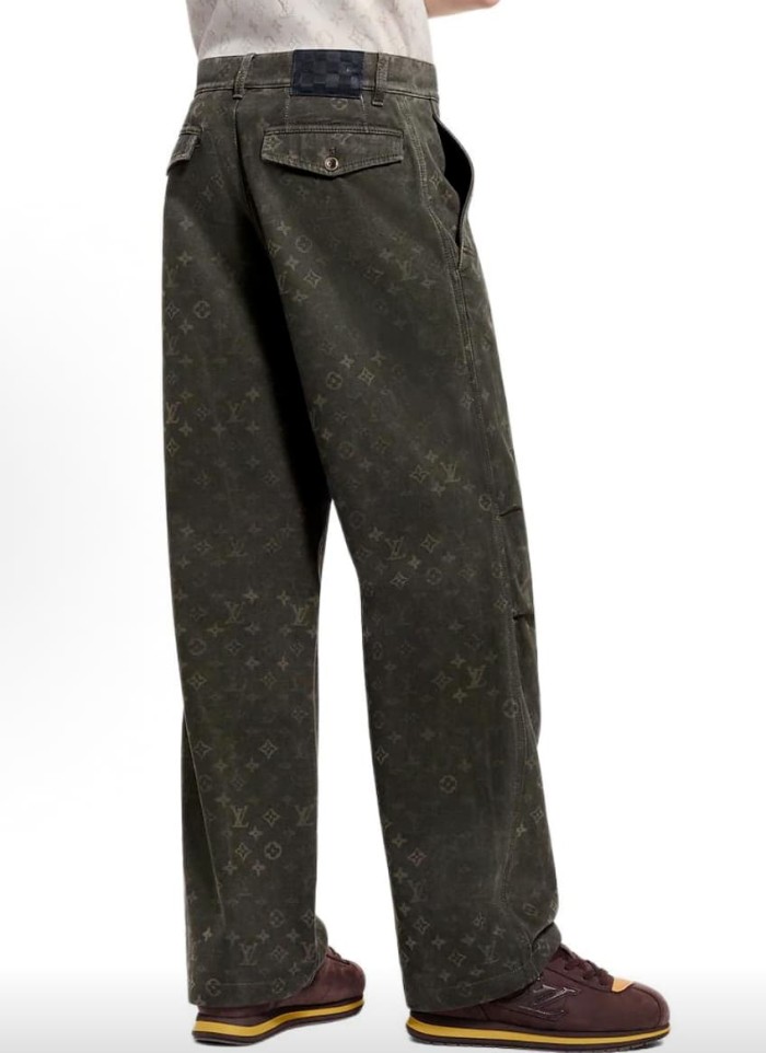 1:1 quality version Cotton Linen Blend Canvas Monogram Allover Print Cargo Wide Leg Casual Pants 29114778