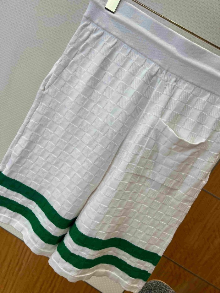 1:1 quality version Checkered Jacquard Knit Crew Neck Short Sleeve Top & Shorts Set 2 colors 29114365