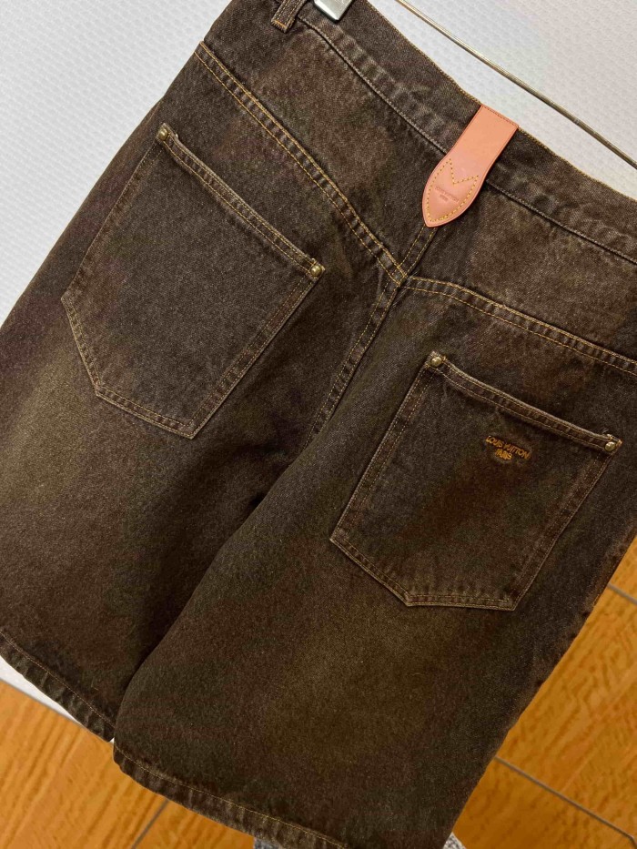 1:1 quality version Leather Patch Vintage Washed Denim Shorts 29114556
